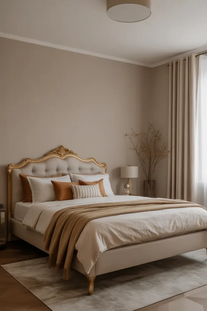 2. Burgundy Bedding with Gold Trim