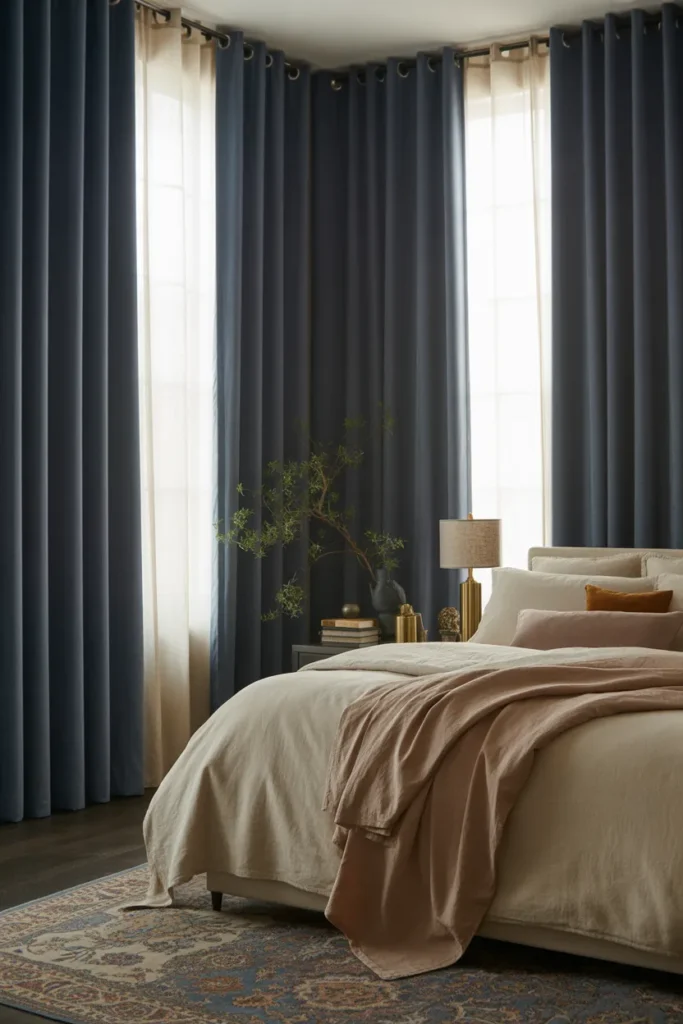 3. Navy Blue Curtains for Elegant Framing