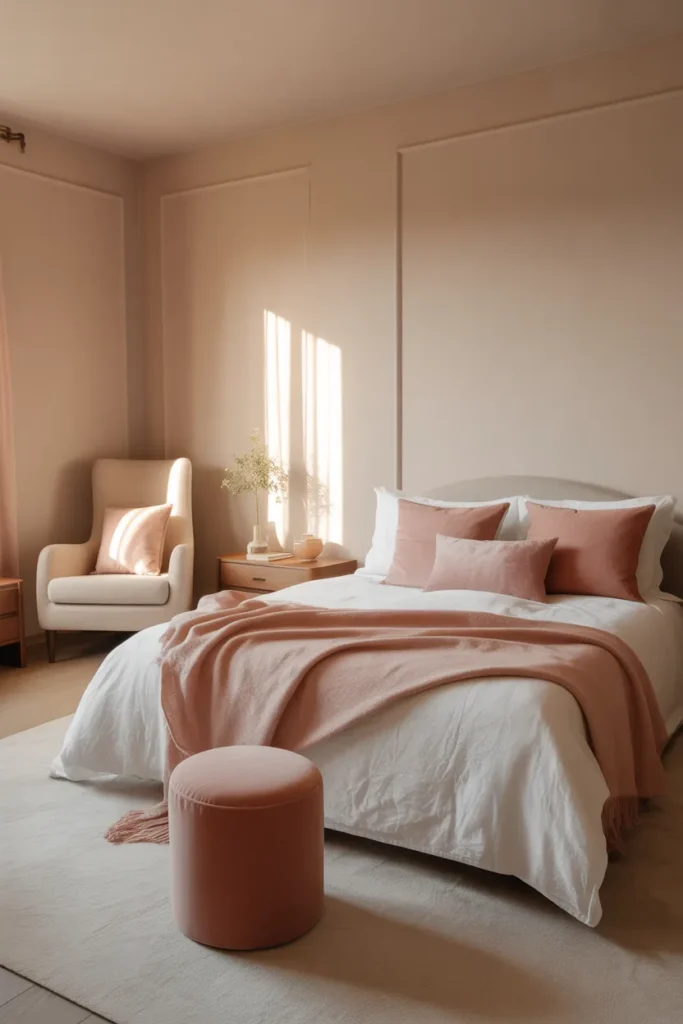 3. Neutral Walls with Rose Pink Accents