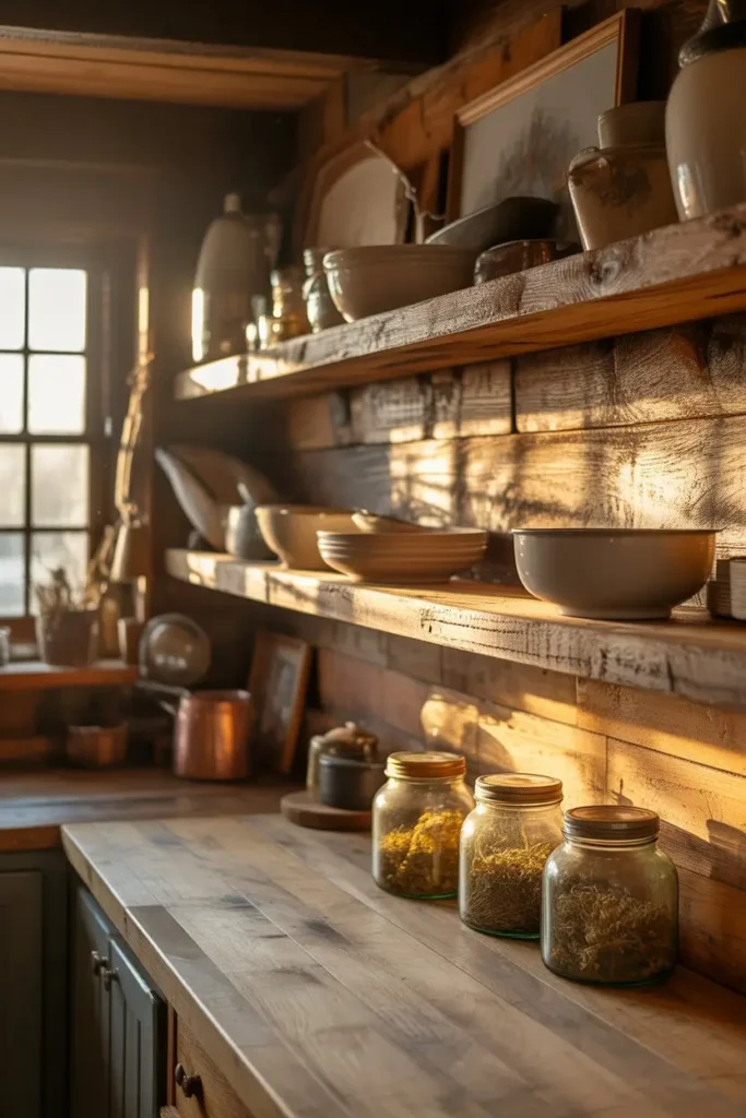 3. Rustic Reclaimed Wood Shelves With Character