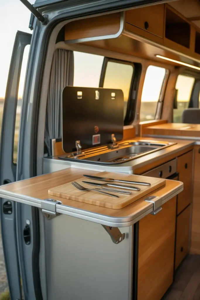 4. Fold Down Tables That Act as Extra Counter