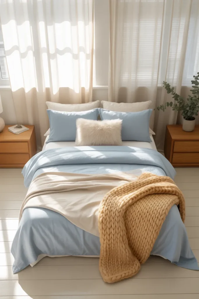 4. Light Blue Bedding for Easy Refresh