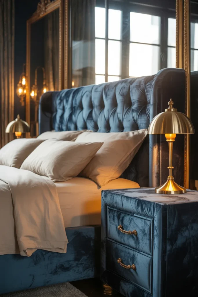 4. Navy Velvet with Warm Gold Accents