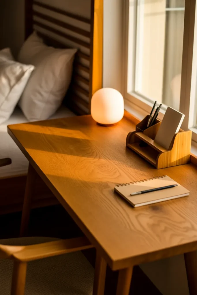 4. Wooden Desk for Warmth and Texture