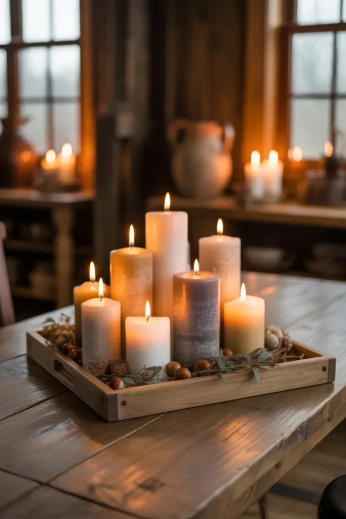 5. Farmhouse Candle Clusters for Cozy Glow