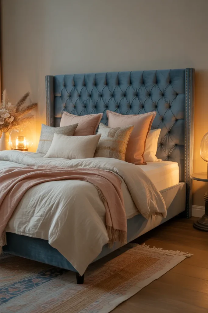 5. Navy Blue Upholstered Headboard