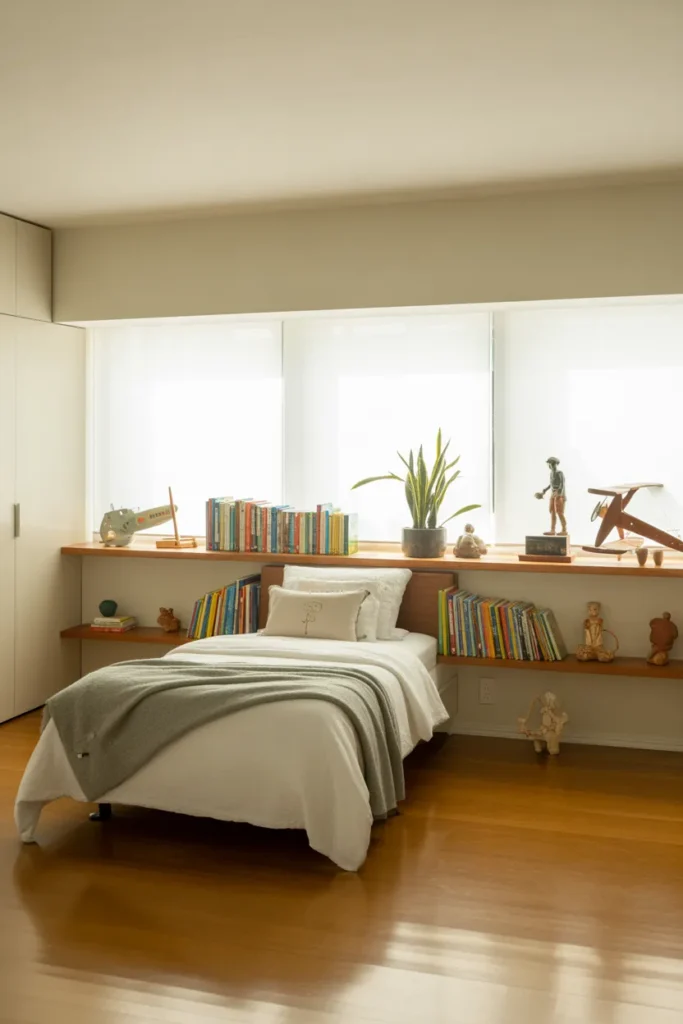 5. Twin Bed with Floating Shelves