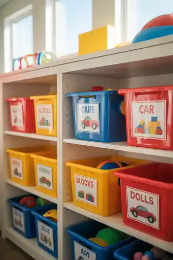 6 Labeled Bin Storage That Kids Can Read