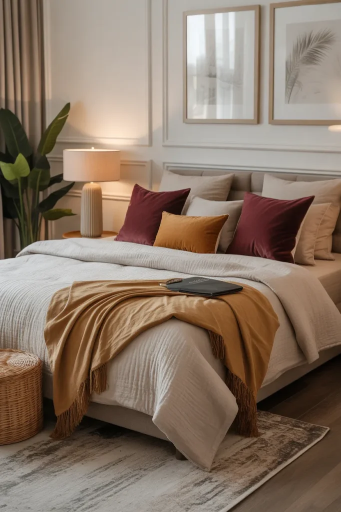 6. Burgundy and Gold Throw Pillows for Easy Elegance