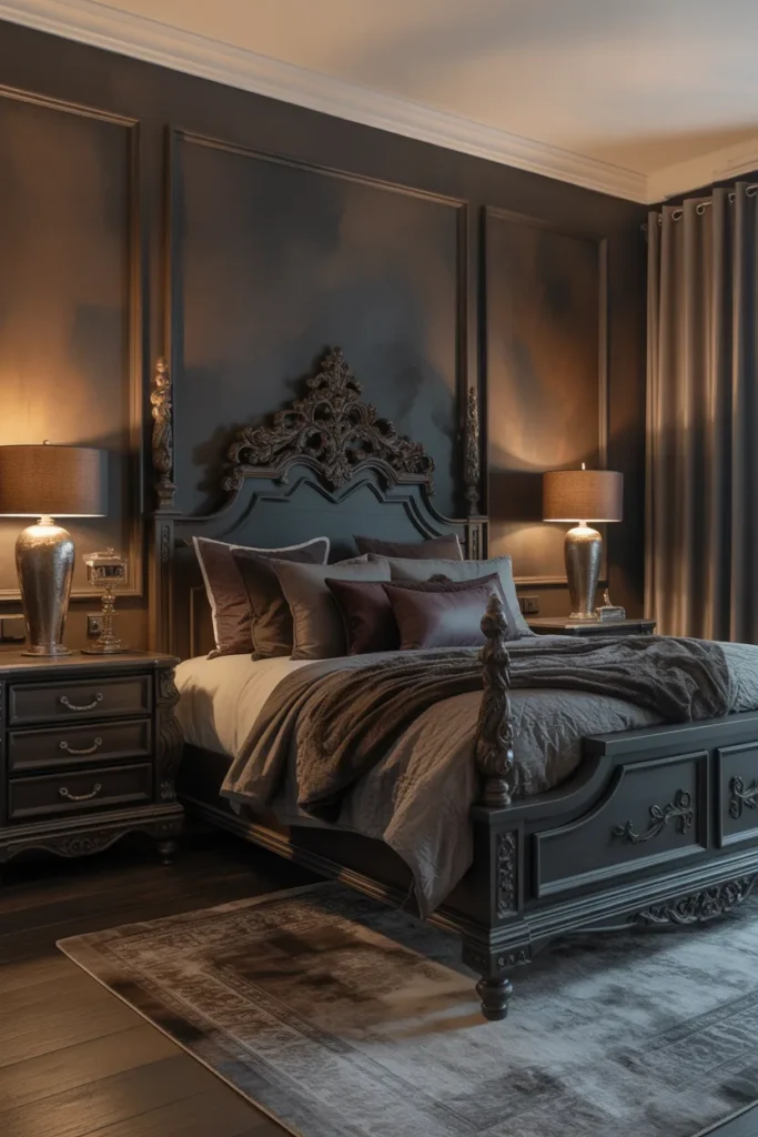 6. Dark Accent Furniture with Carved Details