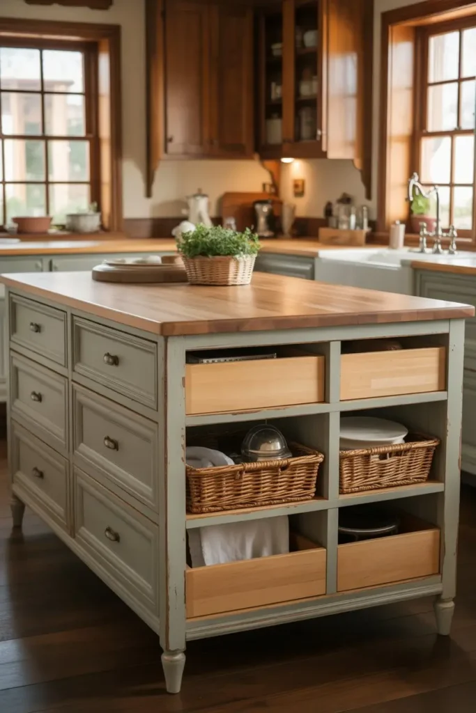 6. Repurposed Dresser Island With Hidden Storage