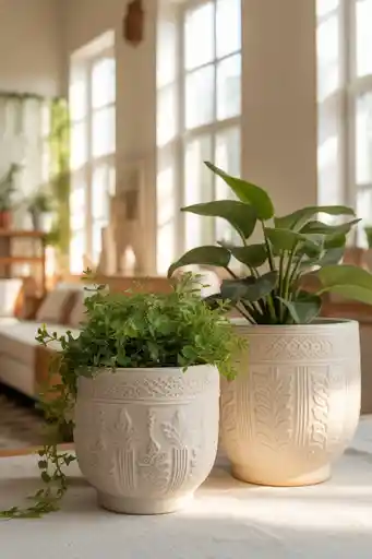 6. Rustic Boho Ceramic Plant Pots With Natural Glaze
