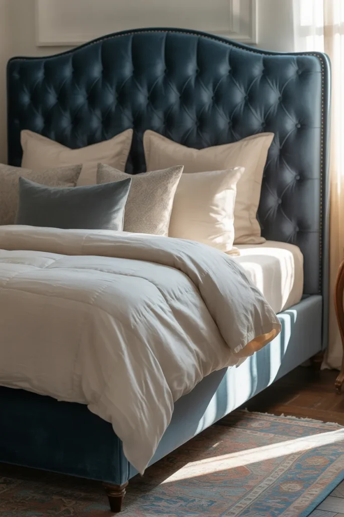 6. Tufted Blue Velvet for Classic Charm