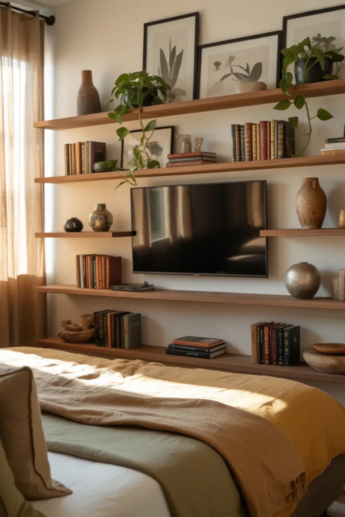 7. Floating Shelves Around TV
