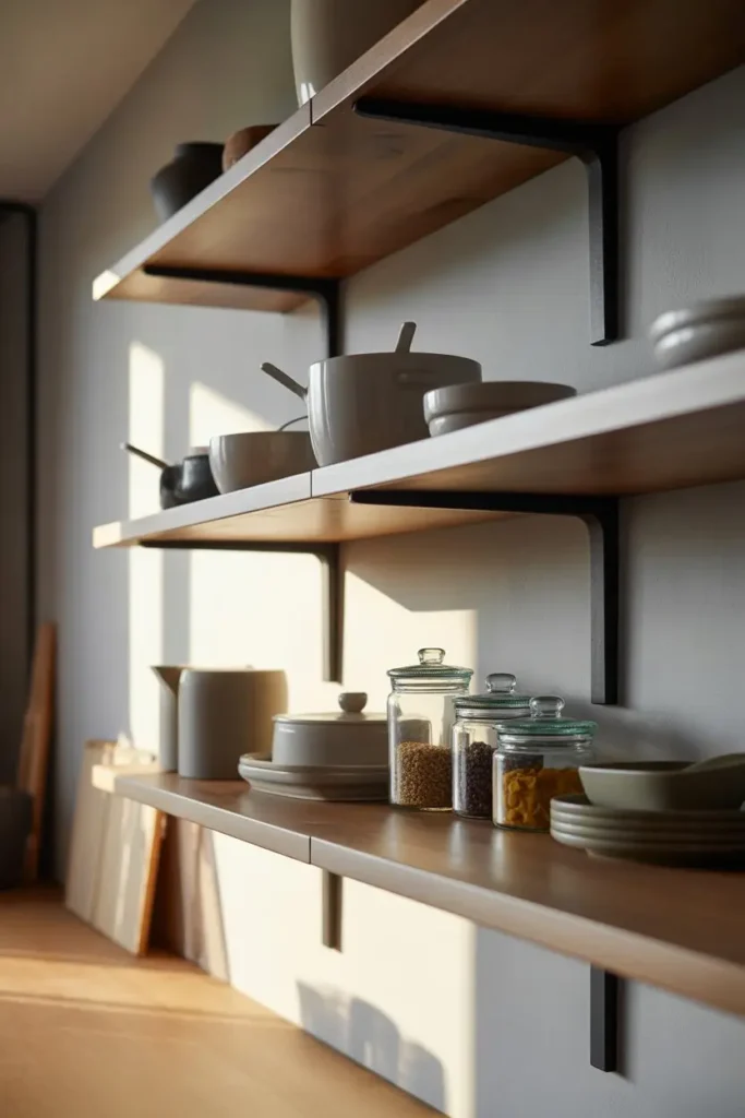 7. Metal Bracket Open Shelves for Strength