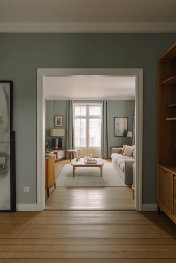 7. Muted Blue With Warm White Trim