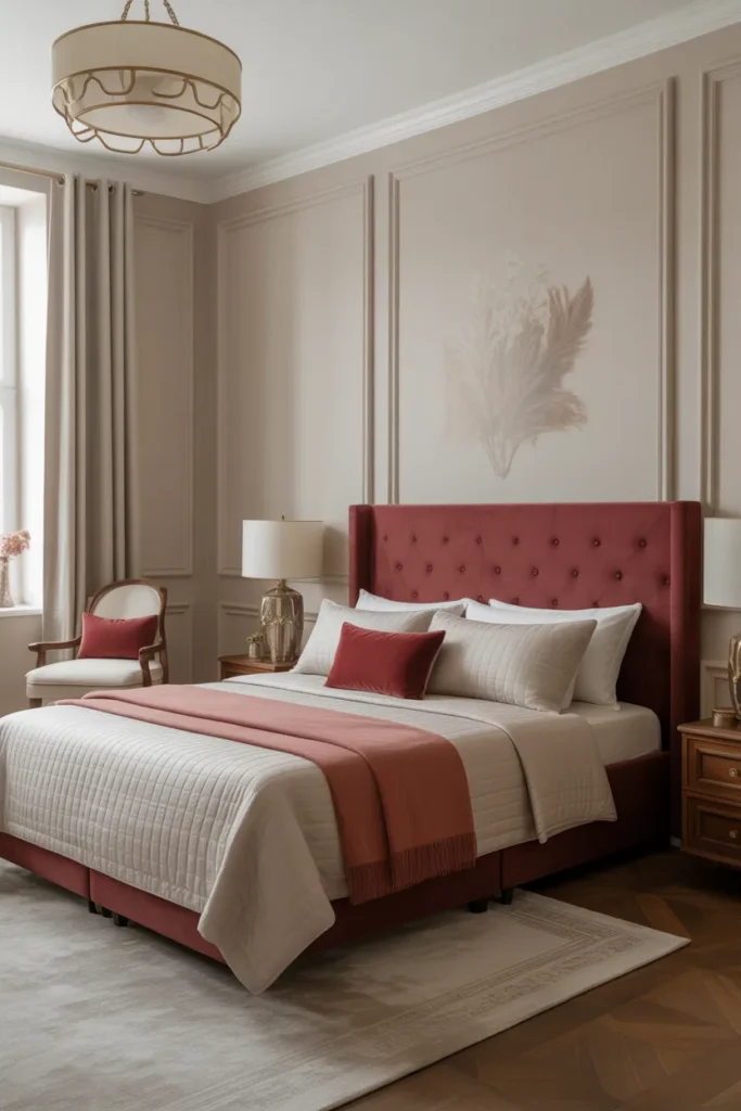 7. Neutral Walls with Burgundy Furniture