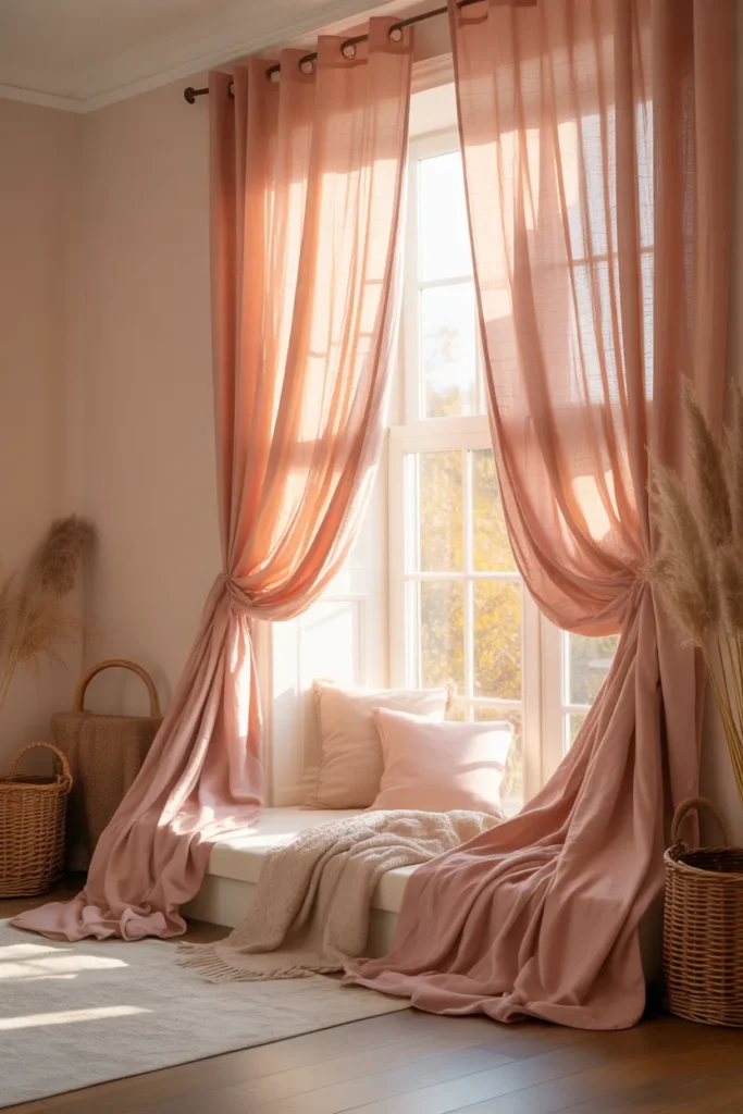 7. Rose Pink Curtains for a Soft Glow