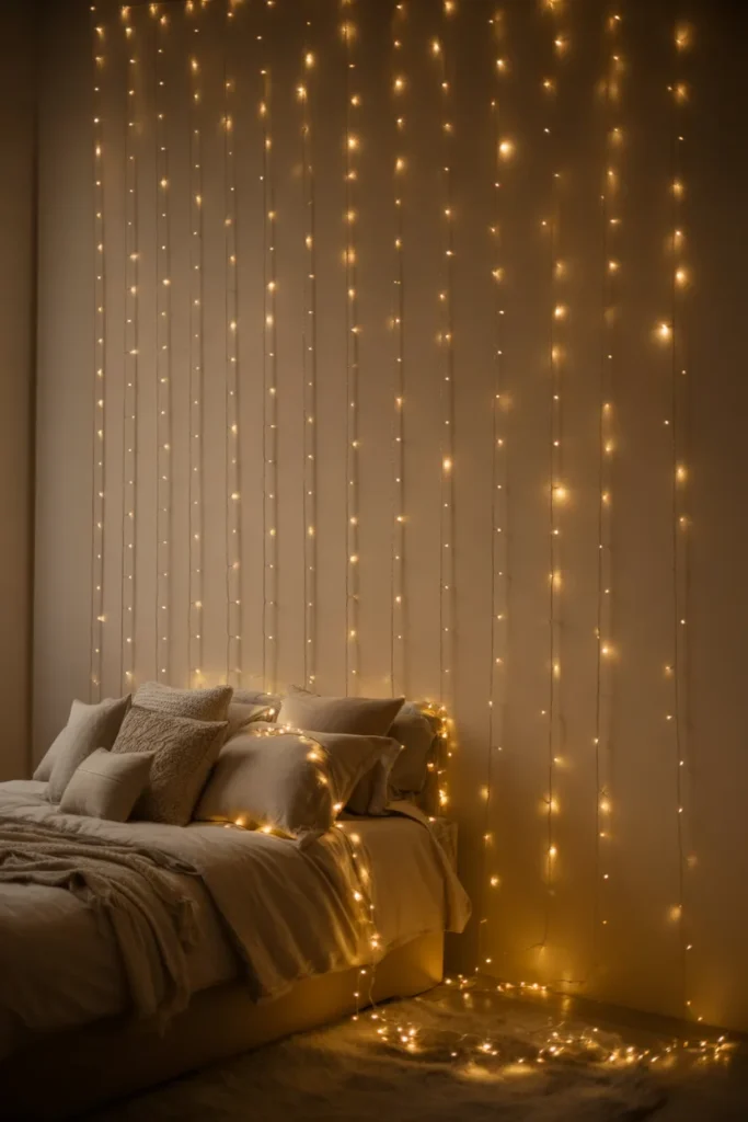 8. Cover a Wall with Cascading Fairy Lights for a Luminous Backdrop