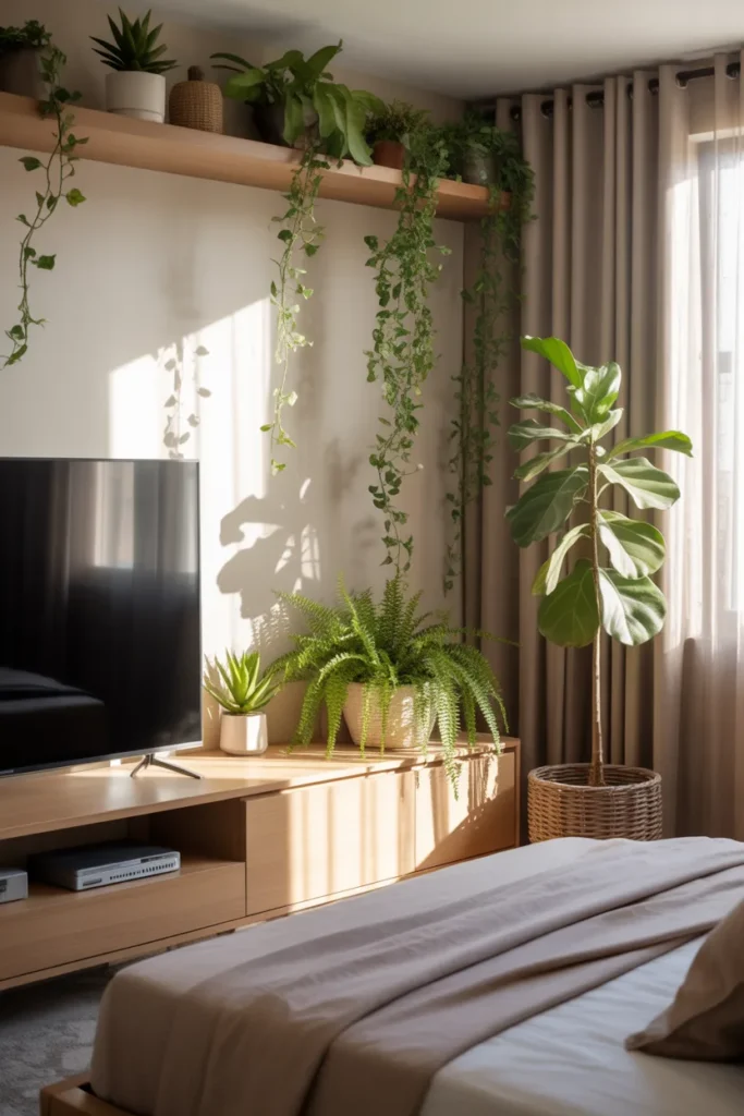 8. Incorporate Plants Near the TV