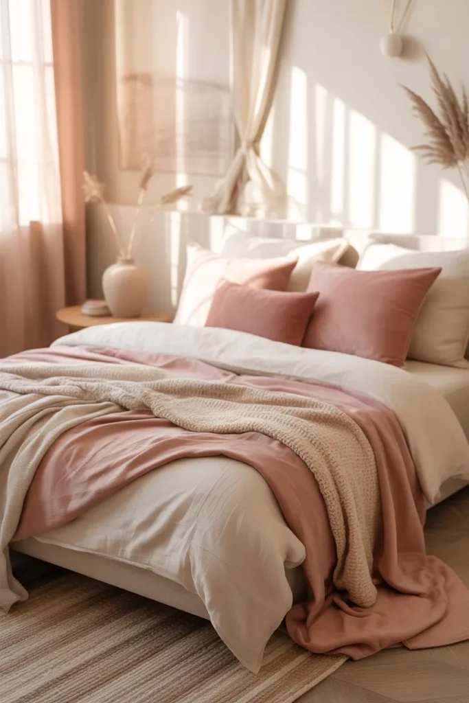 8. Rose Pink with Warm Beige and Cream