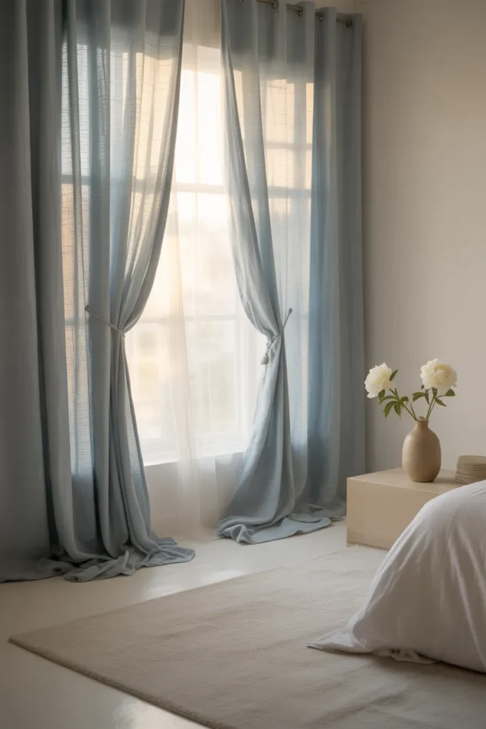 9. Blue Curtains for a Calm Frame