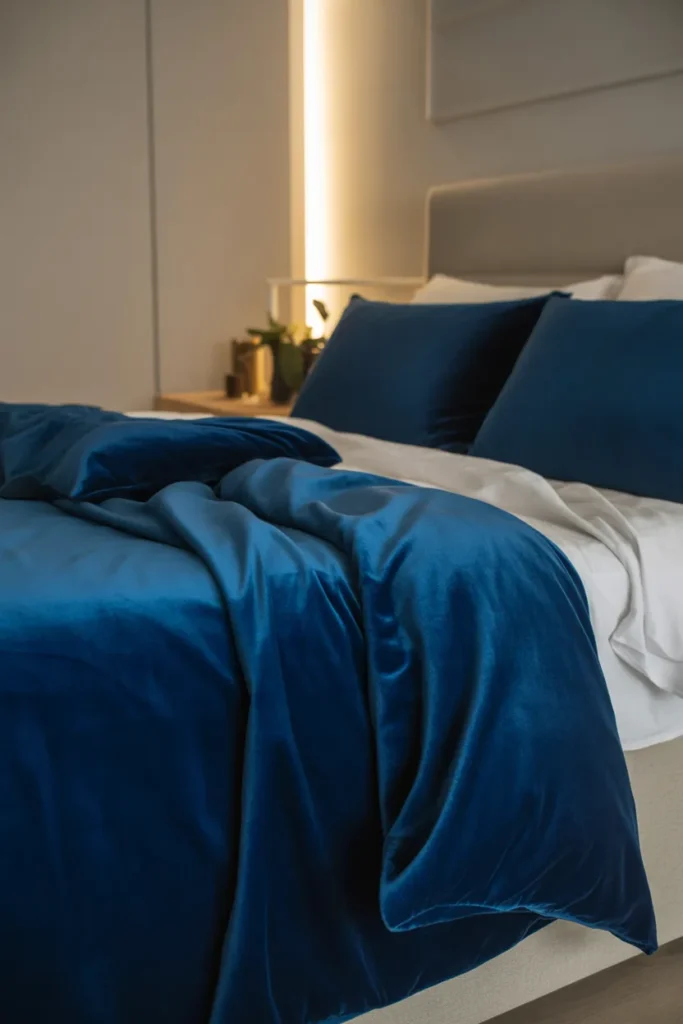 9. Blue Velvet Bedding for Easy Luxury