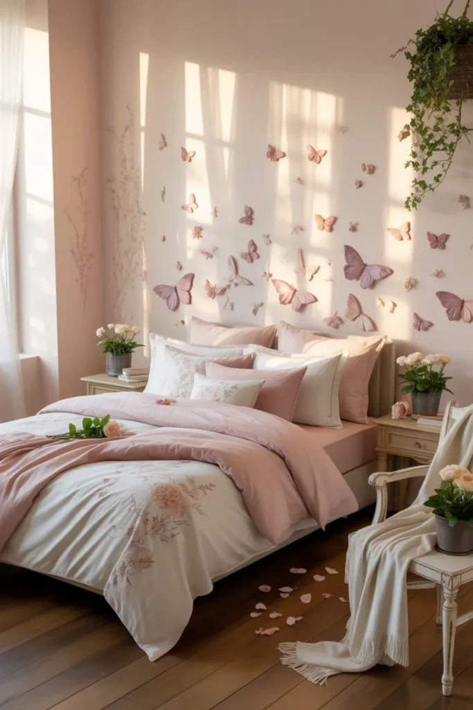 9. Butterfly Wall Decor with Floral Touches