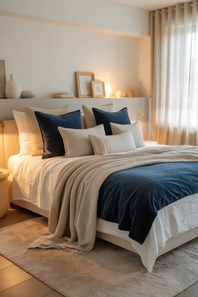 9. Navy Blue with Soft Neutrals