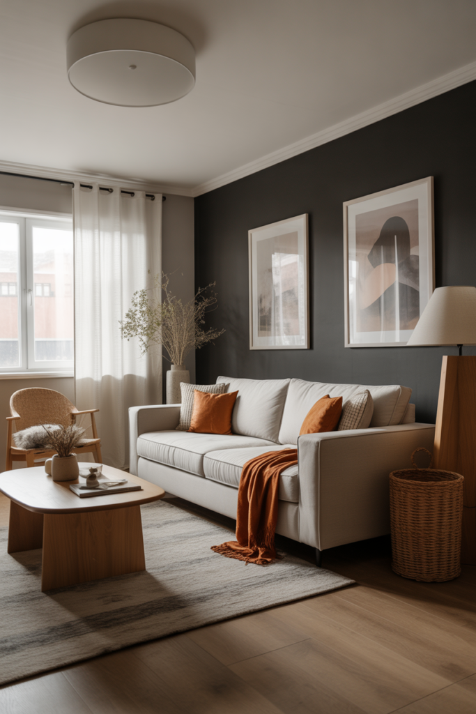 9. Soft Charcoal With Light Neutrals