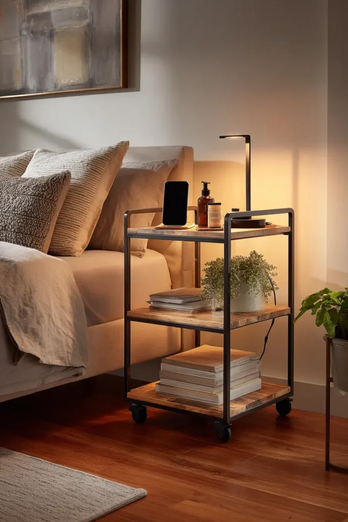 Bedside Utility Carts as Modern Nightstands