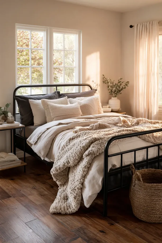 Black Bed Frames with Layered Bedding