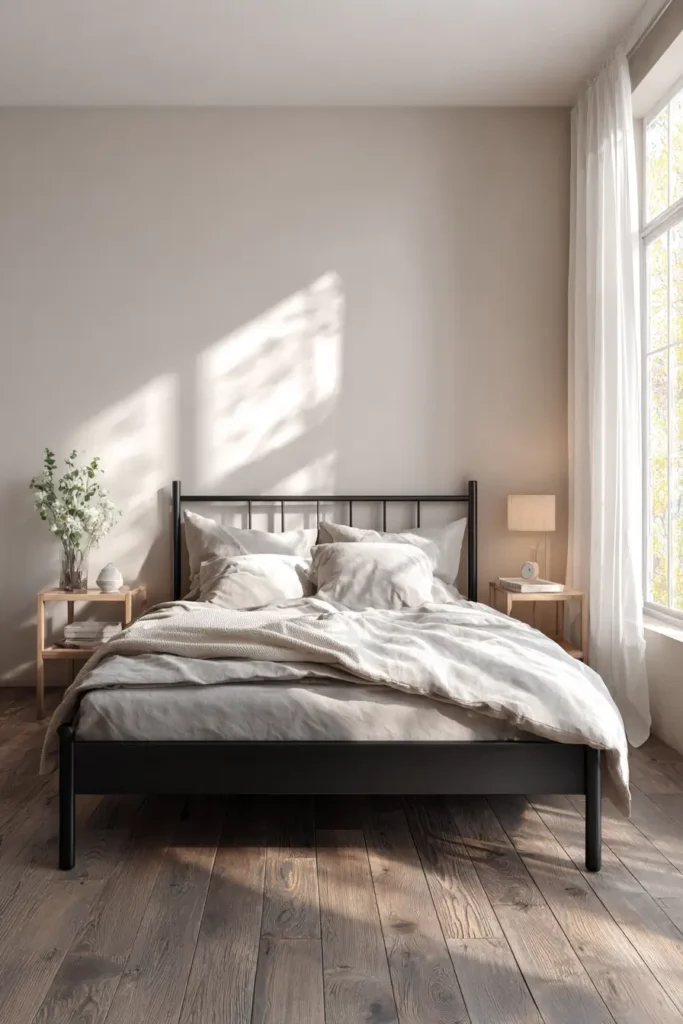 Black Bed Frames with Neutral Color Palettes
