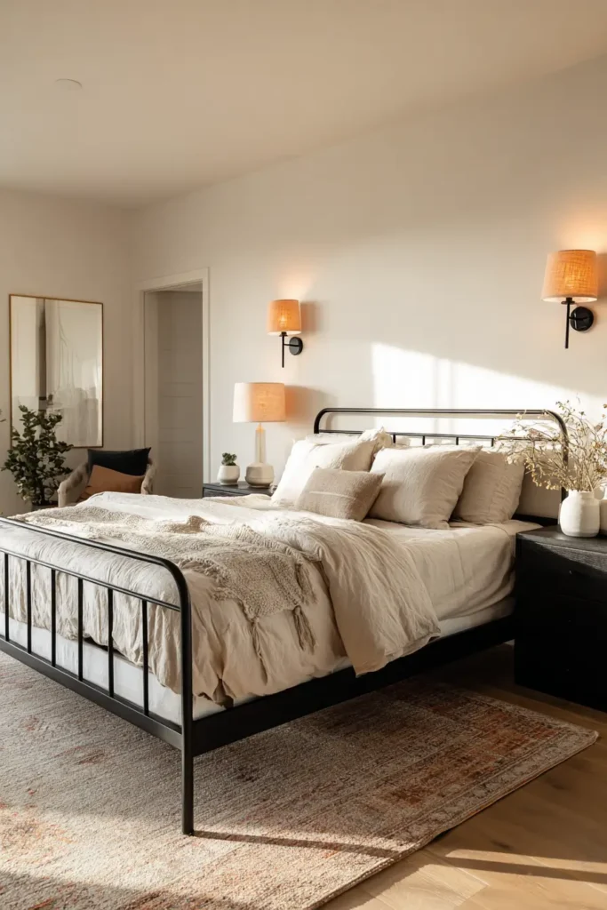 Black Bed Frames with Statement Lighting
