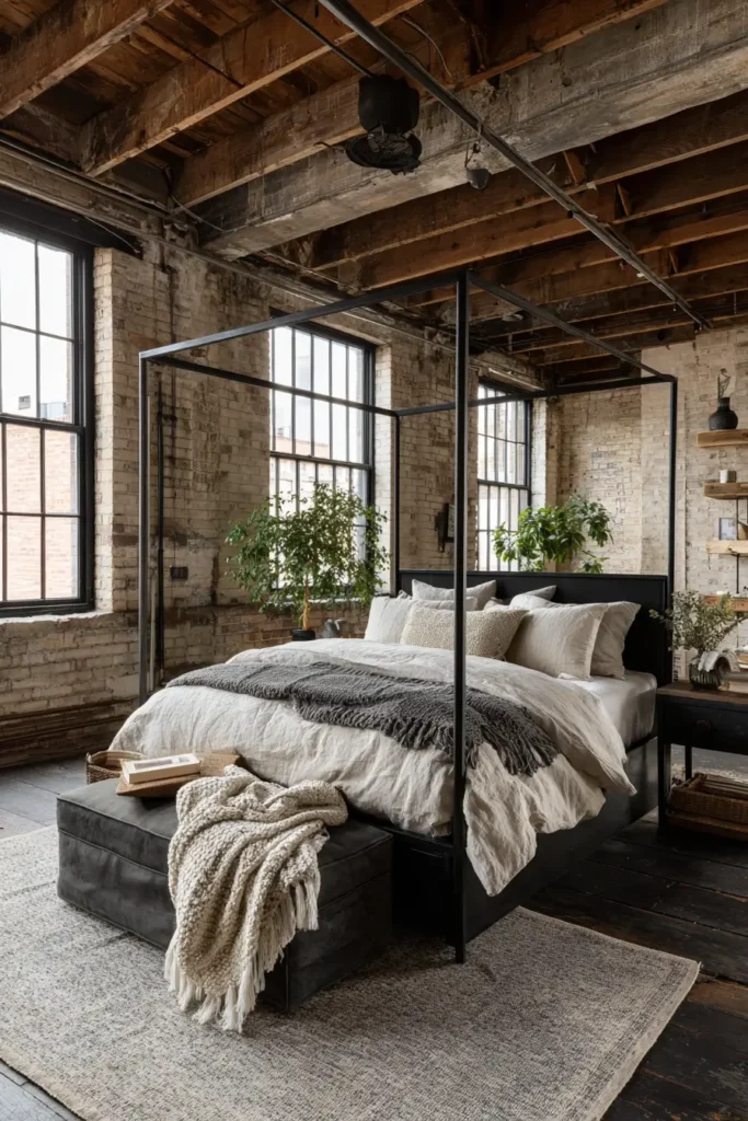 8. Black Iron Beds in Loft-Style Bedrooms