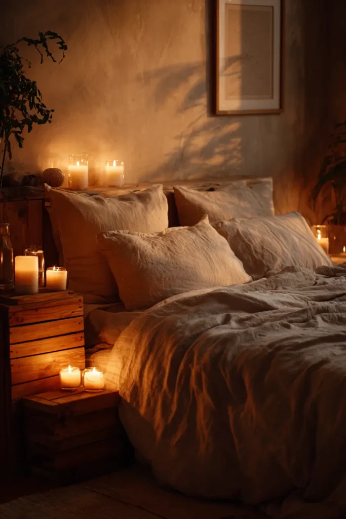 Candlelit Bedroom Photos with Warm Shadows