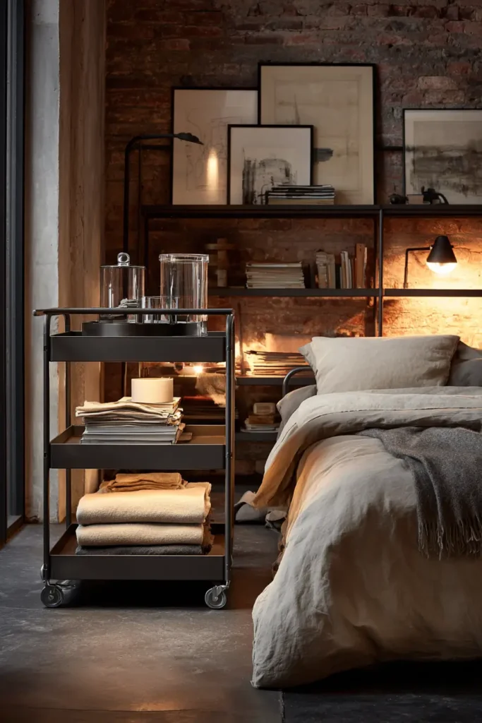 Industrial Metal Utility Carts for Modern Bedrooms