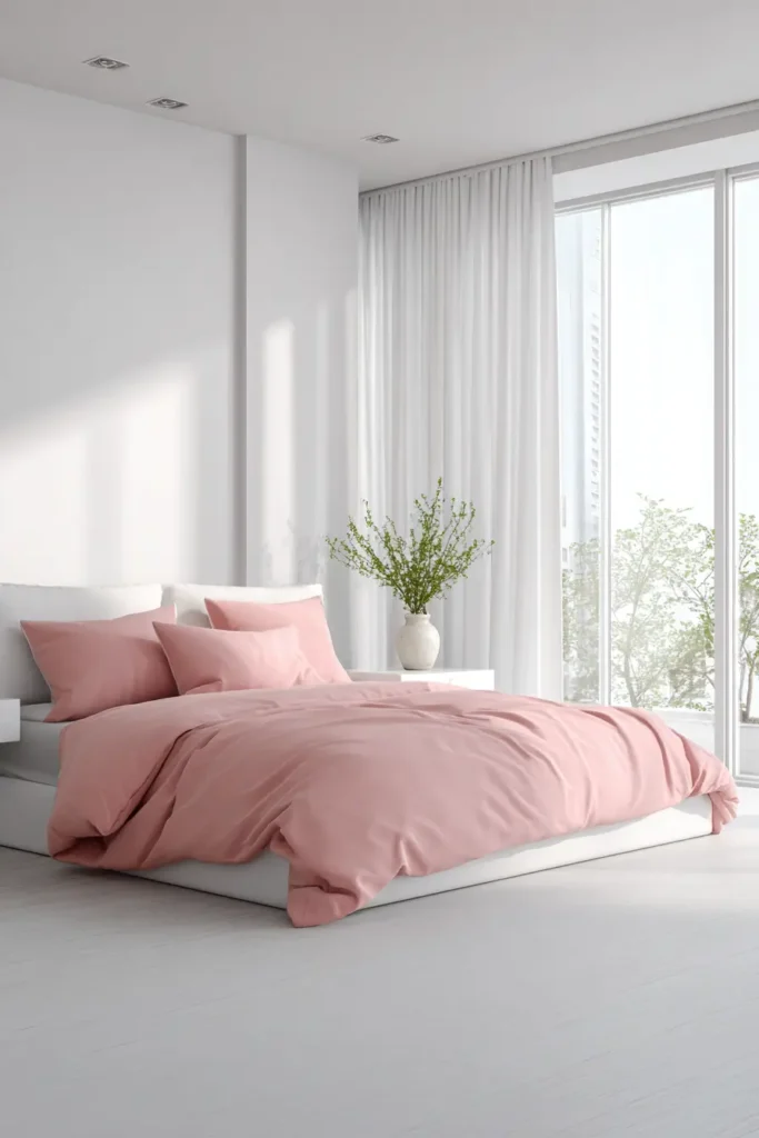 Minimal Bedrooms Centered Around a Pink Comforter