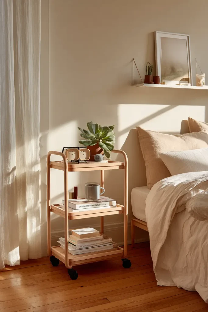 1. Minimal Rolling Utility Carts for Small Bedrooms