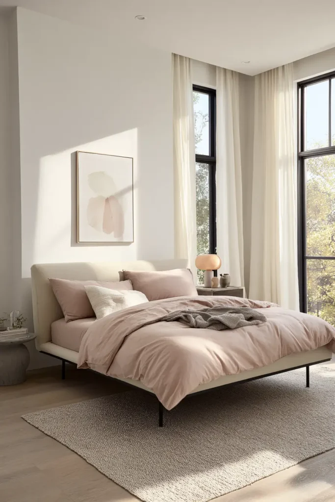 Modern Bedrooms with Muted Pink Bedding