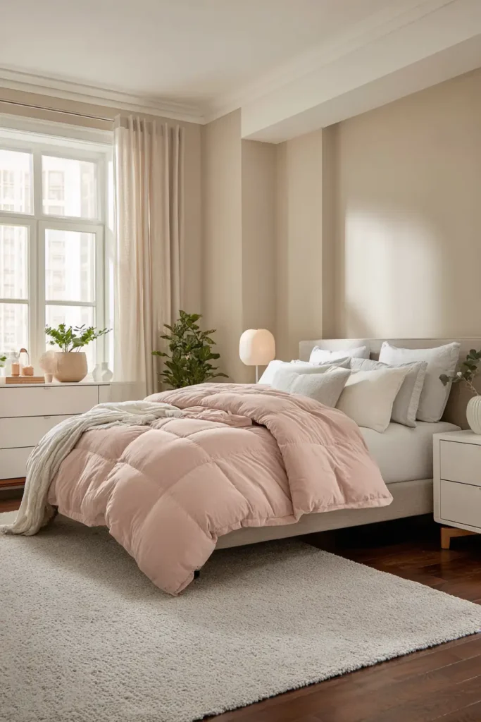 Pink Comforters Paired with Neutral Tones