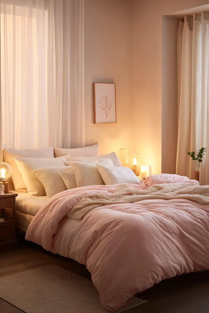 Pink Comforters with Soft Lighting