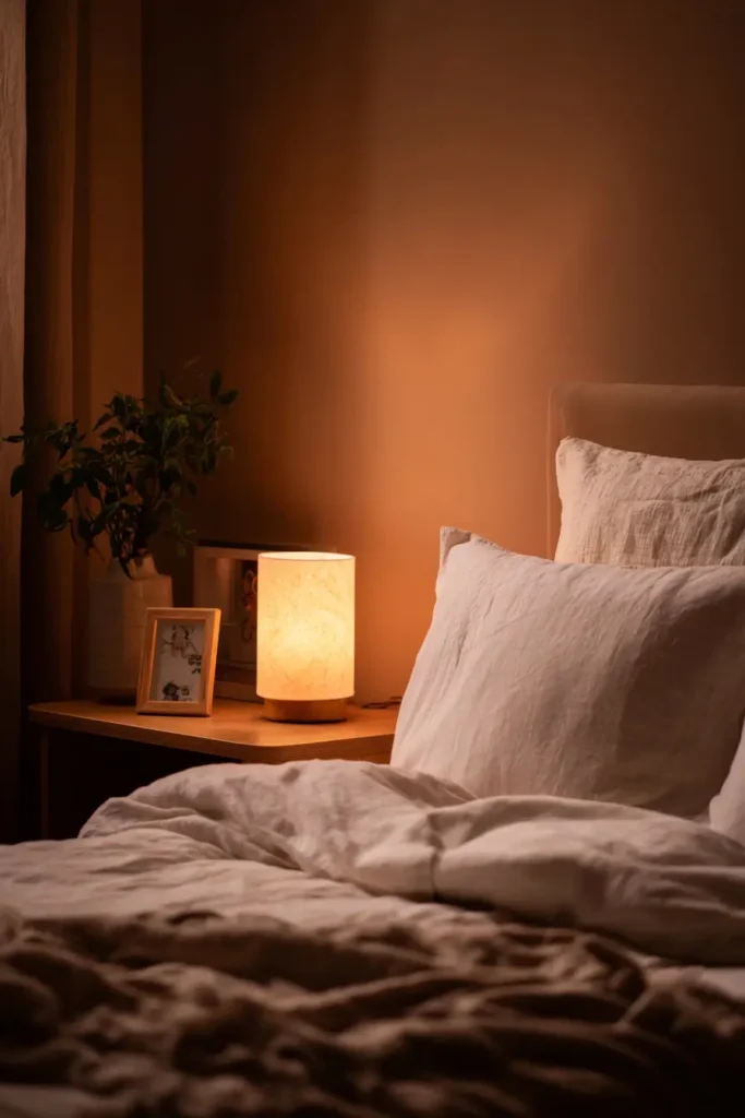 Soft Lamp Light Beside the Bed