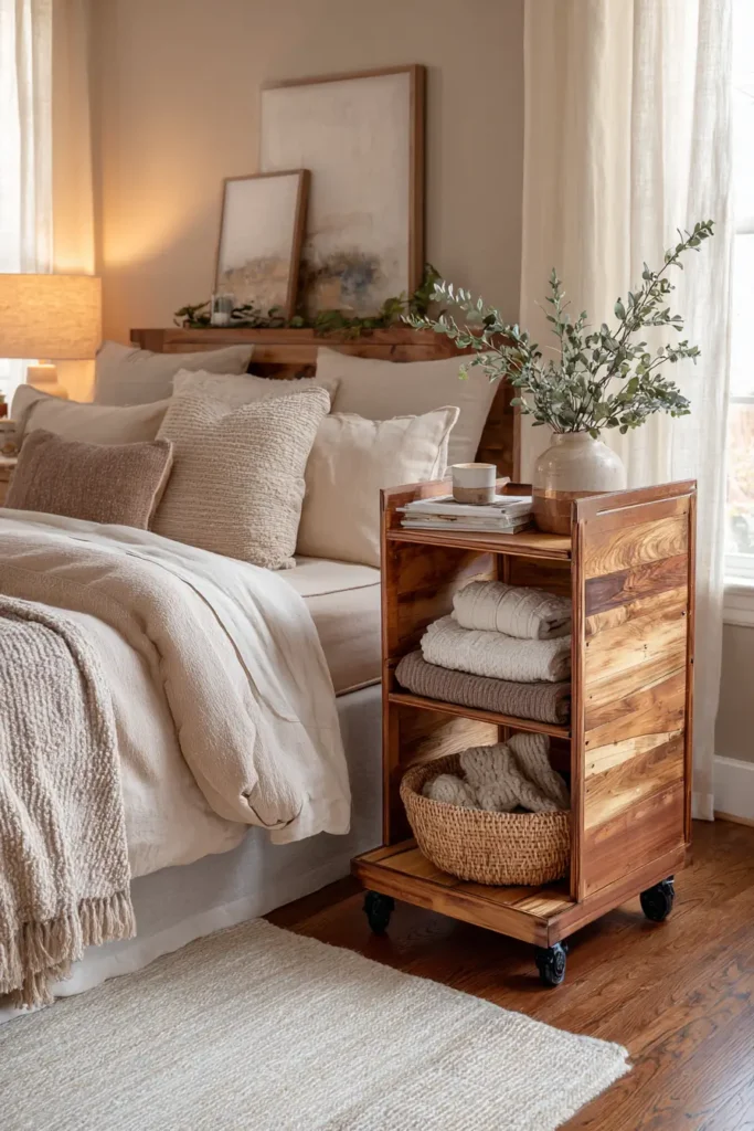 Warm Wood Utility Carts for Cozy Bedrooms