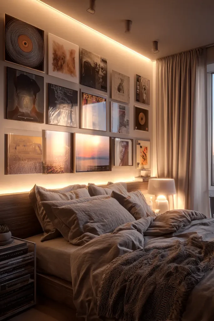 Album Cover Walls Enhanced with Soft LED Lighting