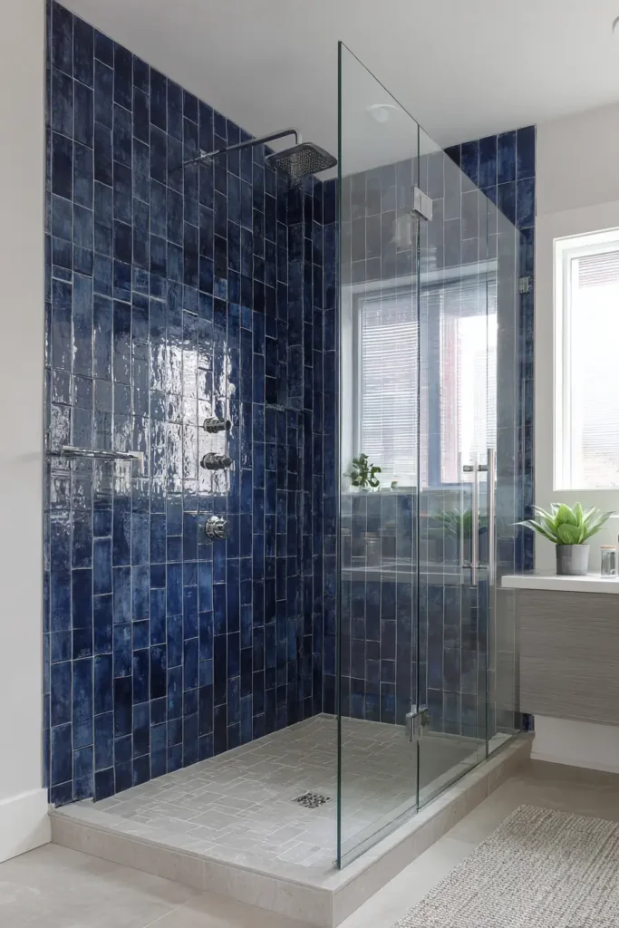 Blue Tile Shower Areas for Bold Contrast