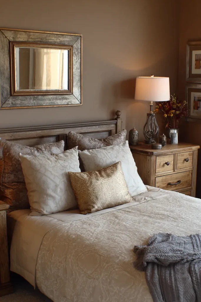 Brown Walls Paired with Warm Metallic Accents