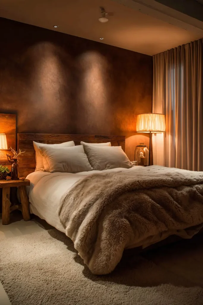 Brown Walls with Soft Lighting That Creates Mood