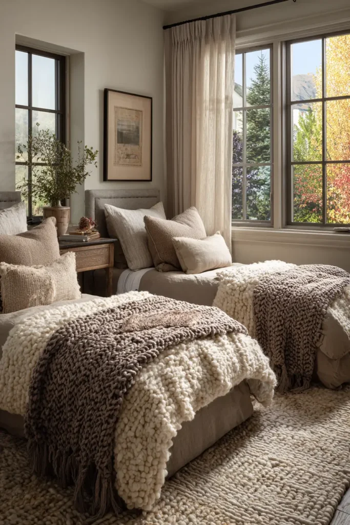 Cozy Twin Bedrooms with Rugs and Textures