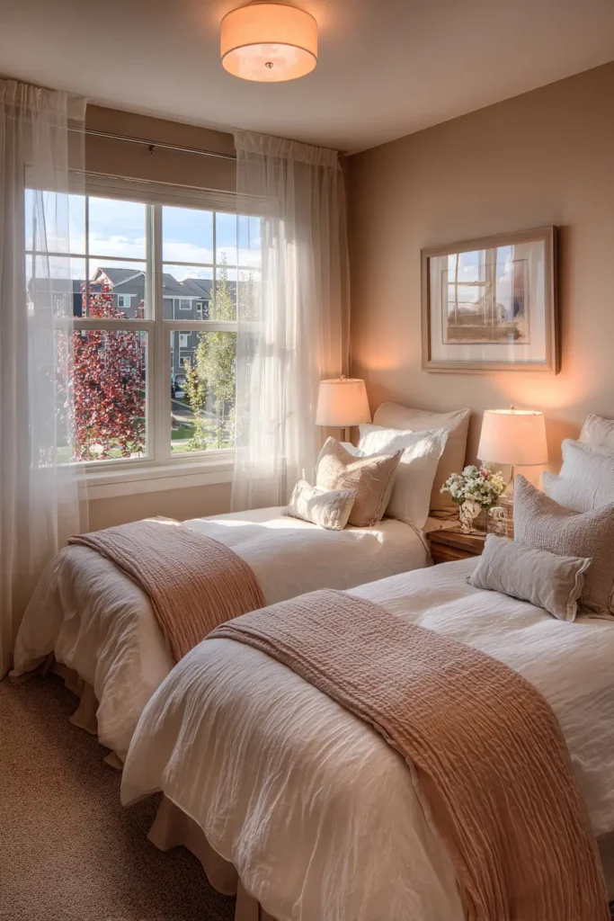 Cute Twin Bedrooms with Soft Lighting